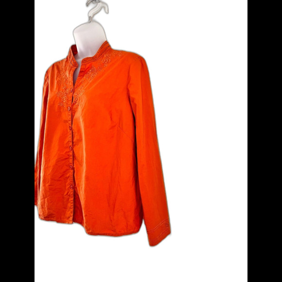 Emma James Womens Blouse Top Orange Beaded Floral Embroidered Size 12P Cotton - Picture 3 of 9